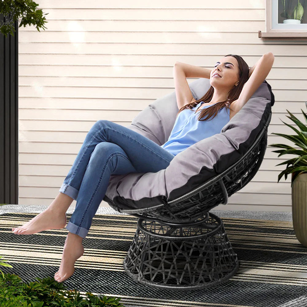Gardeon Outdoor Chairs Outdoor Furniture Papasan Chair Wicker Patio Garden Black - Flea Market